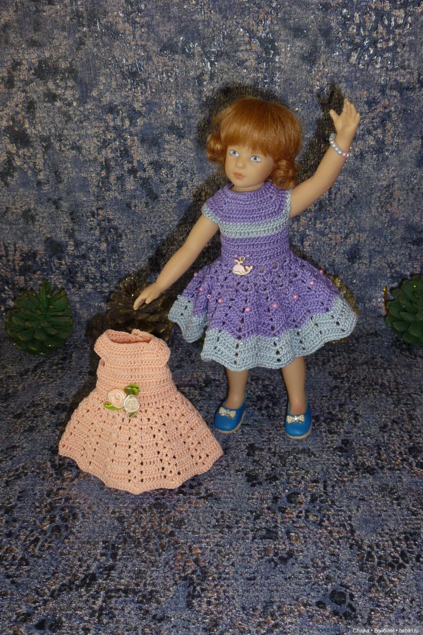 Вязаное платье «Розовый кит» на кукол Хейди Плюсчок 22 см ( Heidi Plusczok 22 см )