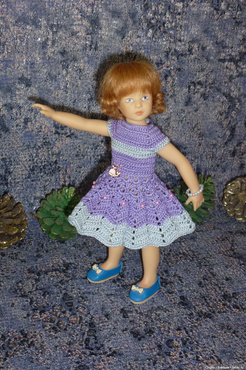 Вязаное платье «Розовый кит» на кукол Хейди Плюсчок 22 см ( Heidi Plusczok 22 см )