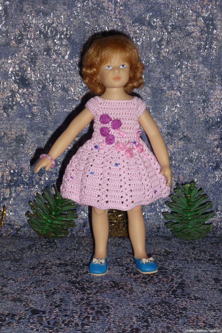Вязаное платье «Розы» на кукол Хейди Плюсчок 22 см ( Heidi Plusczok 22 см )