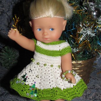 Вязаное платье «Новогодняя ёлочка» на кукол Corolle mini 20 см. Предновогодний показ "Рождественская Сказка для кукол"