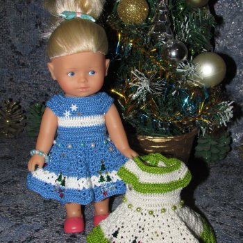 Вязаное платье «Снежинка» на кукол Corolle mini 20 см. Предновогодний показ "Рождественская Сказка для кукол"