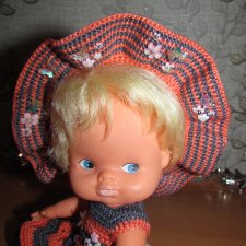 Авторский вязаный наряд\комплект с шляпой "Цветочная Фея-1" на кукол ГДР Кисс Ми \ Kiss Me