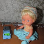 Авторский вязаный наряд\комплект с шапочкой "Цветочная Фея-3" на кукол ГДР Кисс Ми \ Kiss Me