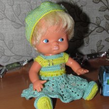 Авторский вязаный наряд\комплект с шляпой «Цветочная Фея-4» на кукол ГДР Кисс Ми \ Kiss Me