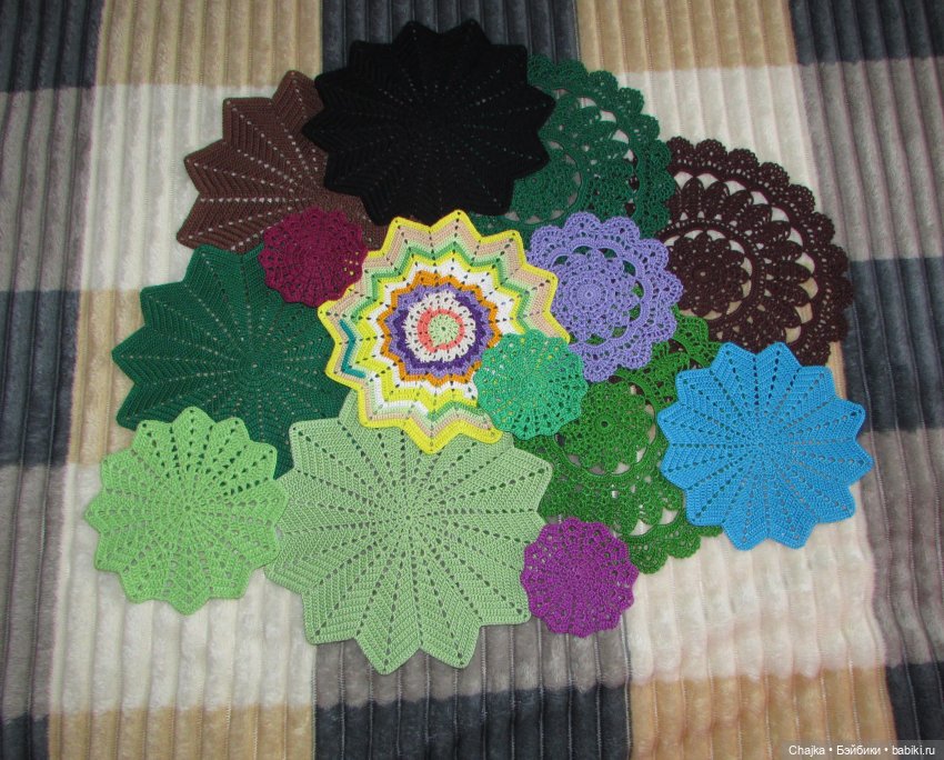 Ажурные вязаные салфетки крючком "Фэнтези 🍊". Салфетки на заказ