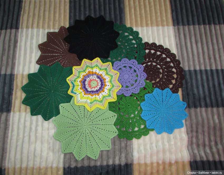 Ажурные вязаные салфетки крючком "Фэнтези 🍊". Салфетки на заказ