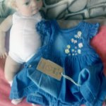Джинсовое платье-боди «Mothercare» с вышивкой для куклы-младенца 45 -48 см.