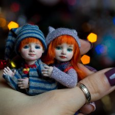 Рождественская история Алиски и Алёшки. Авторские шарнирные куклы из флюмо Елены Князевой