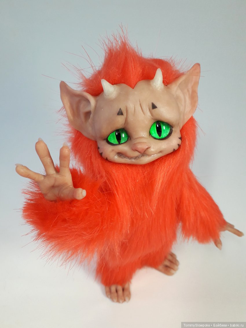 Оранжевый Троллик — Игрушки в смешанной технике (мех и глина): Арт