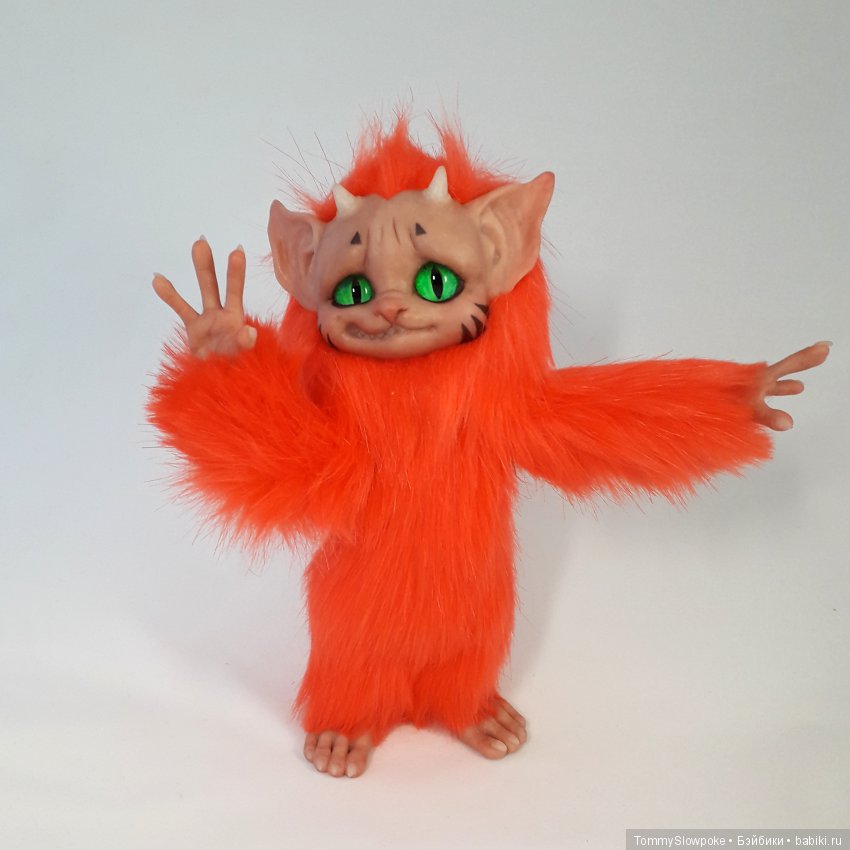 Оранжевый Троллик — Игрушки в смешанной технике (мех и глина): Арт (фото 3)