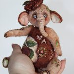 Розовый слон APPLE, авторская игрушка ручной работы