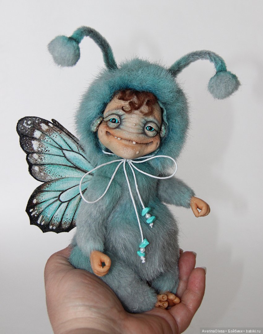 ЖуЖик - Голубая бабочка — Игрушки в смешанной технике (мех и глина): Арт (фото 3)