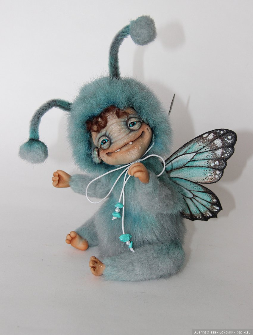 ЖуЖик - Голубая бабочка — Игрушки в смешанной технике (мех и глина): Арт (фото 7)