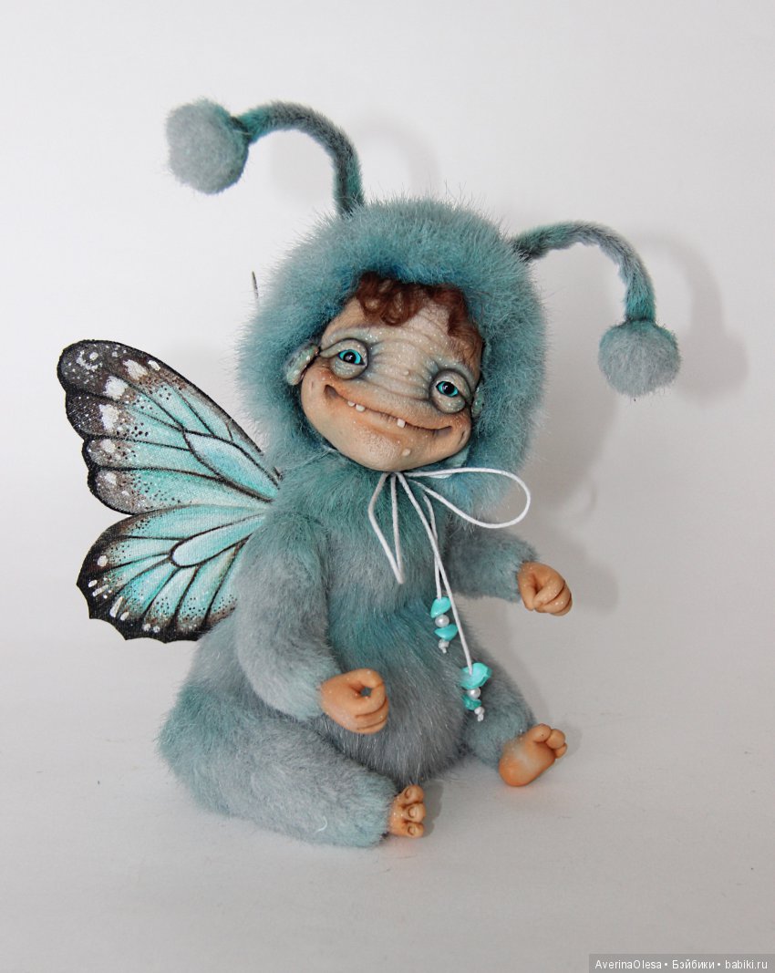 ЖуЖик - Голубая бабочка — Игрушки в смешанной технике (мех и глина): Арт (фото 8)