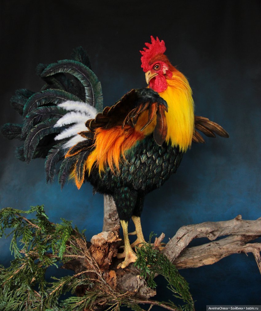 Петух - авторская, подвижная игрушка из искусственного меха (фото 4)