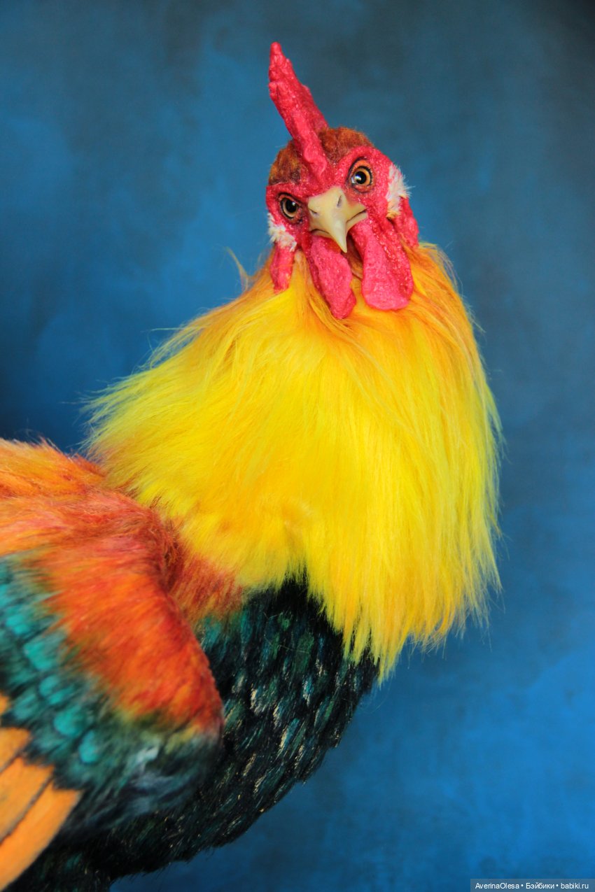 Петух - авторская, подвижная игрушка из искусственного меха