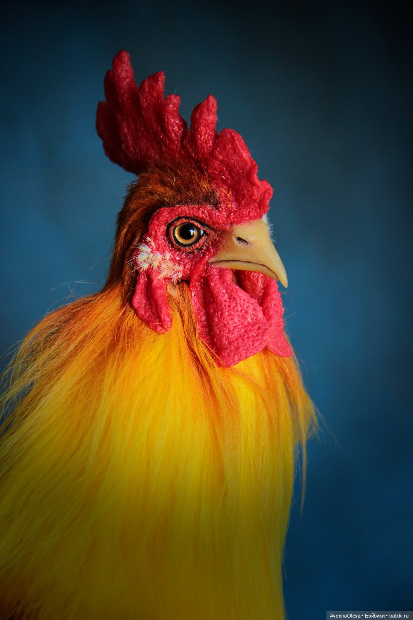 Петух - авторская, подвижная игрушка из искусственного меха (фото 3)