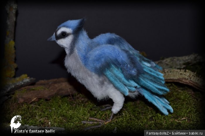 Синяя сойка птица мягкая подвижная скульптура