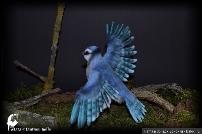 Синяя сойка птица мягкая подвижная скульптура