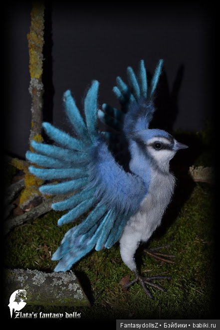 Синяя сойка птица мягкая подвижная скульптура