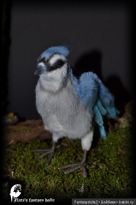 Синяя сойка птица мягкая подвижная скульптура