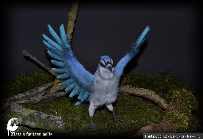 Синяя сойка птица мягкая подвижная скульптура