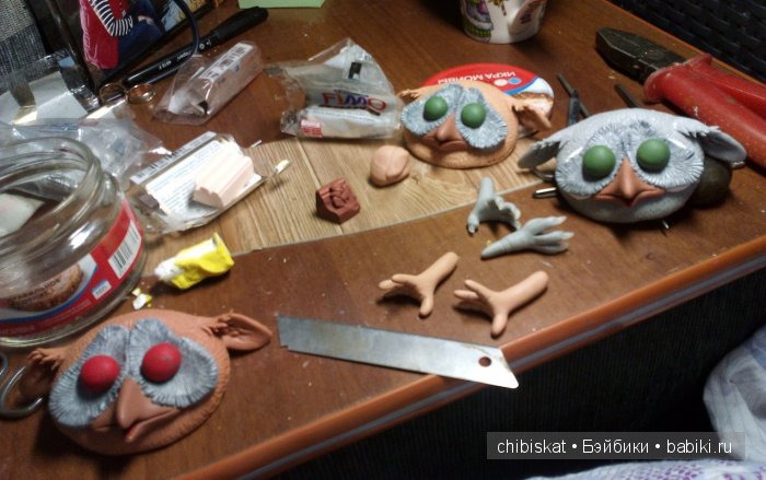 Совята пузатики — Игрушки в смешанной технике (мех и глина): Арт (фото 3)