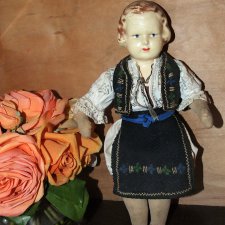 Старинная бюстиковая кукла с текстильным телом. Aradeanca (Арадянка). Румыния