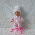 Комплект одежды для куклы-пупса 14 см (шапочка, пинеточки, комбезик) (1)