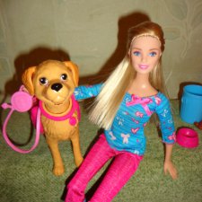 Кукла барби выгуливает собаку тэффи. Версия 1 . Новый