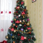 Наряжаем елку. Первое совместное фото под елкой