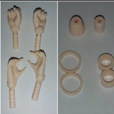 Жестовые ручки + шейные крепления для мужского тела Обитсу/Obitsu, белый скинтон. Оригинал!