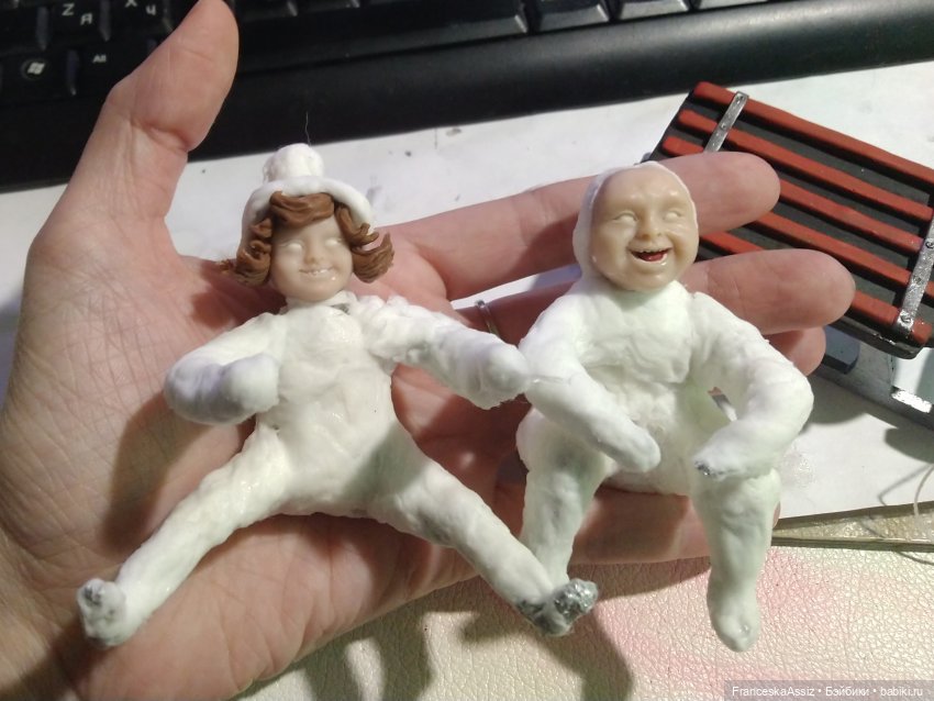 авторская ватная елочная игрушка Толик и Лидочка