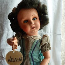 Старинная композитная кукла с тегом Жюмо