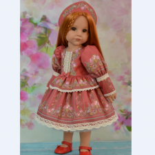 Нарядное платье для кукол Готц "Русские узоры" (№2 винтажный красный)