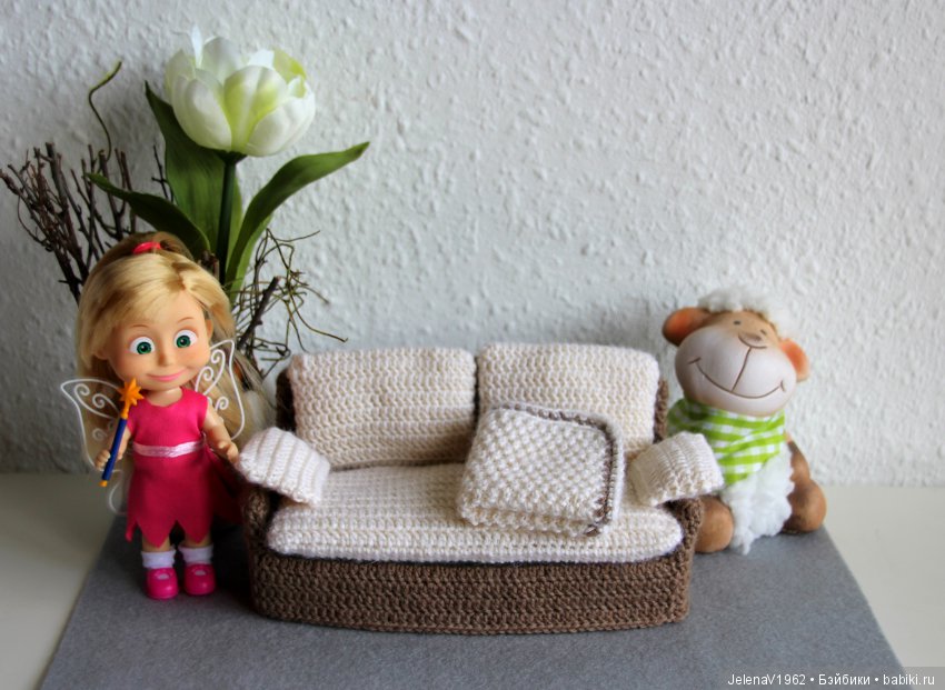 Вязаный диванчик для Маши. МК. Машкины сны