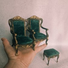 Гарнитур "Bradford" - 2 кресла + банкетка. Куклам до 16 см