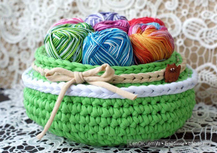 Корзинка из трикотажной пряжи