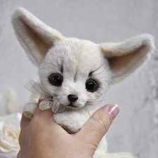 Лисенок фенек тедди, подвижный белый пустынный лис, ушастая лисичка, авторская игрушка ручной работы