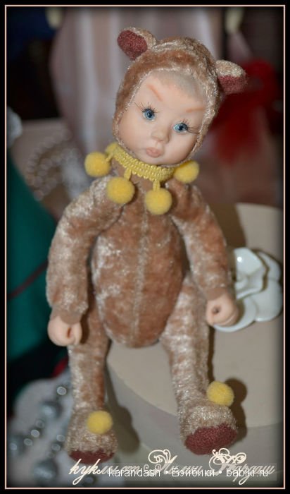 Анечка - маленькая зайка и Борька - обжорка хомячок, мои первые лепные куколки тедди долл