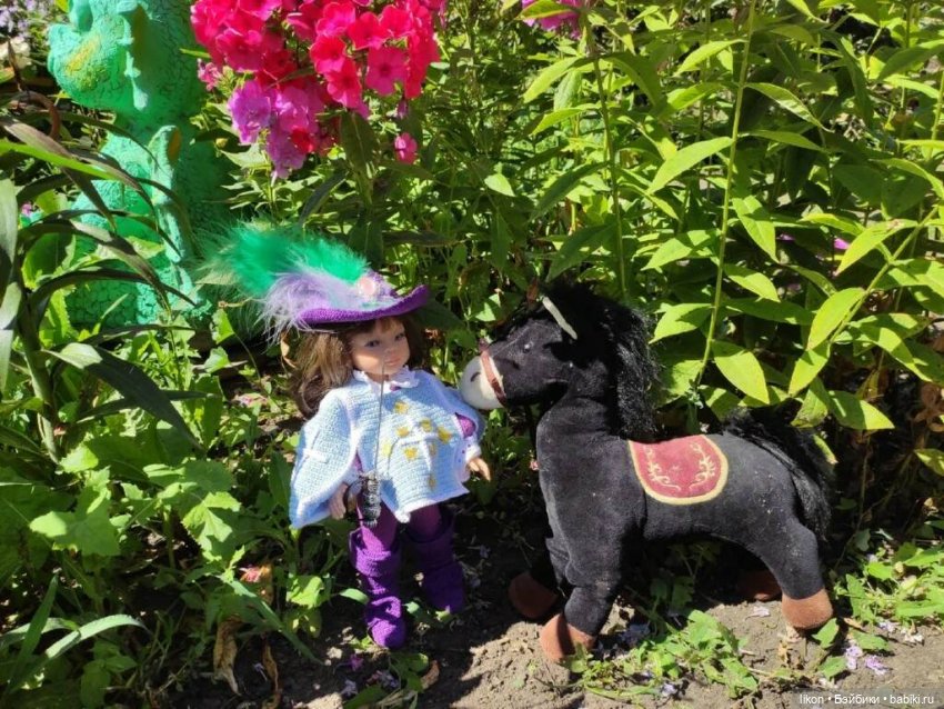 Мушкетер в деревне, с конем