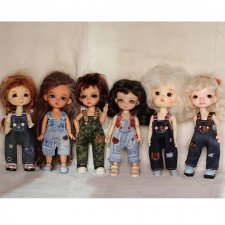 Джинсовые комбинезоны + костюм-хаки для малышек 1/8 бжд