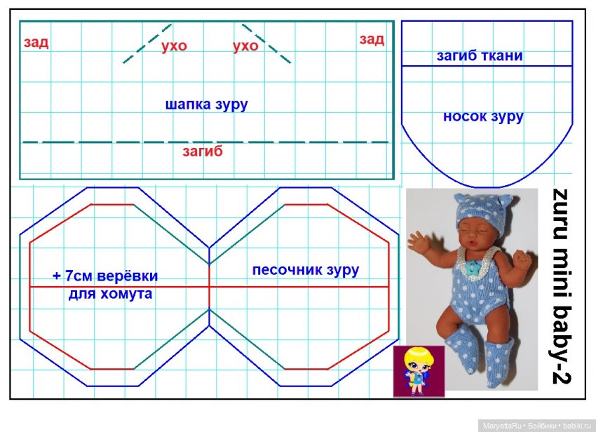 Шьём песочник, шапочку, носки для малышки зуру (фото 2)