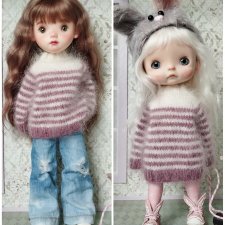 Пушистый свитер оверсайз на кукол формата 1:8/1:6