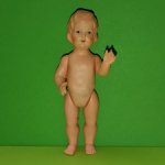 Целлулоидная куколка Minerva с рельефными волосами, высота 14 см