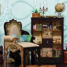 Комплект мебели "Путешествие" (кресло, стеллаж) для кукол в масштабе 1/6