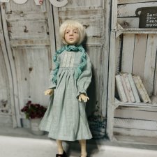 Нежная Бирюза Платье из льна для кукол 1/6
