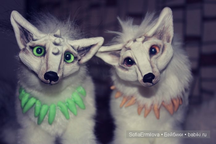 Лисы для Ирины — Игрушки в смешанной технике (мех и глина): Арт