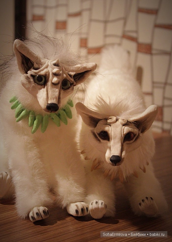 Лисы для Ирины — Игрушки в смешанной технике (мех и глина): Арт (фото 2)