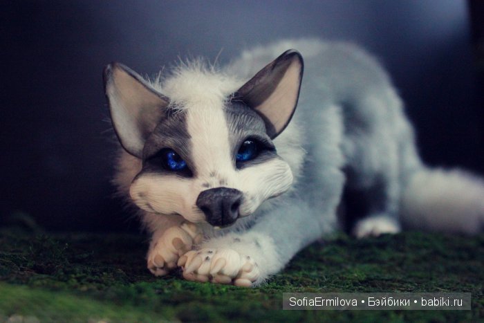 Лис, окрас платина — Игрушки в смешанной технике (мех и глина): Арт (фото 2)